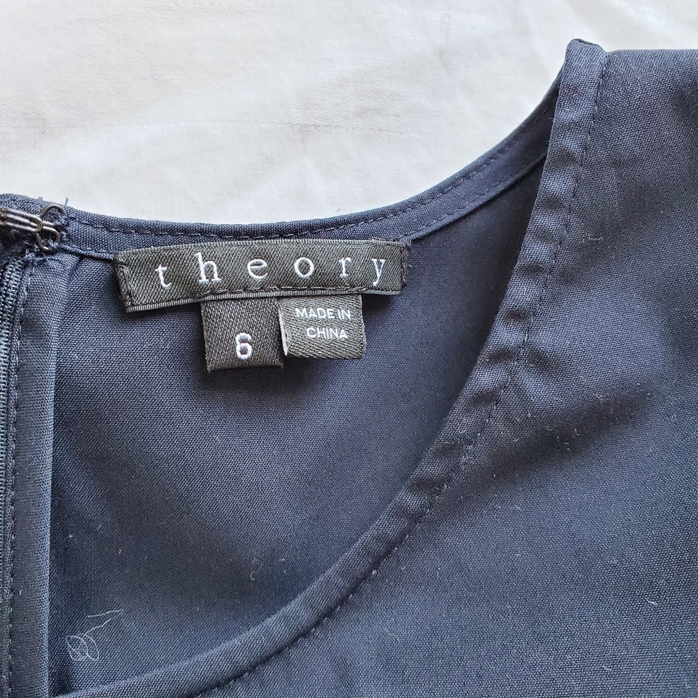 Theory Navy Blue Stretch Cotton Pleated Dress 6 - Picture 4 of 5